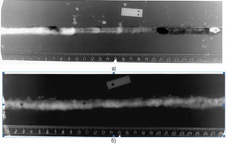 Рентгенографическое изображение стыковых сварных швов с дефектами
